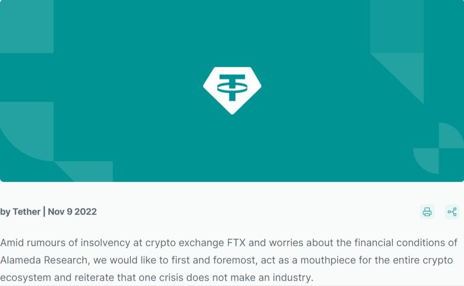 Tether company publishes an article on its blog about depeg